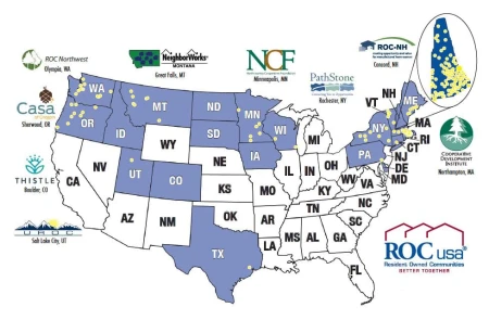 map showing logos of ROC USA Network affiliates and communtiies