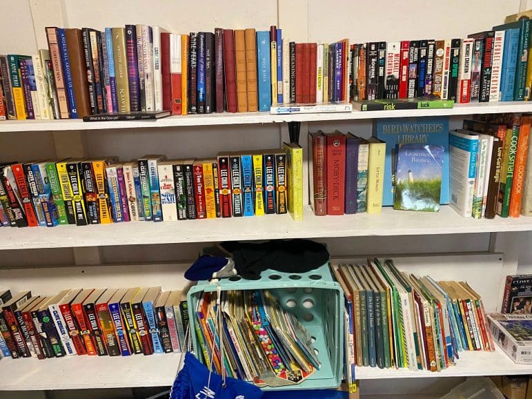 Interior photo of Blessings Shed showing donated items.